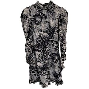 Topshop Black & White Animal Print Long Sleeve Dress w/ Zippered Back Size 2